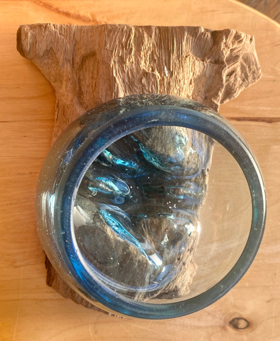 Dekoration Glasskål på trädrot blå + flytande ljus På köpet!