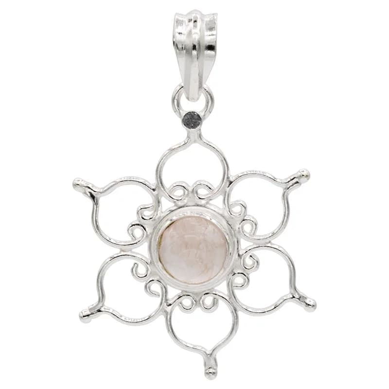 Lotushänge i silver 925 med rosekvarts + Läderhalsband på köpet! Halsband Cocholate.se